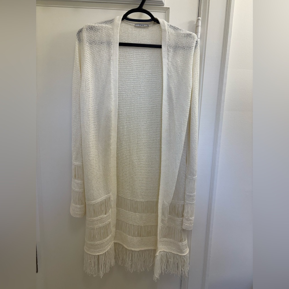 Dex Ivory Fringe Open-Front Cardigan
